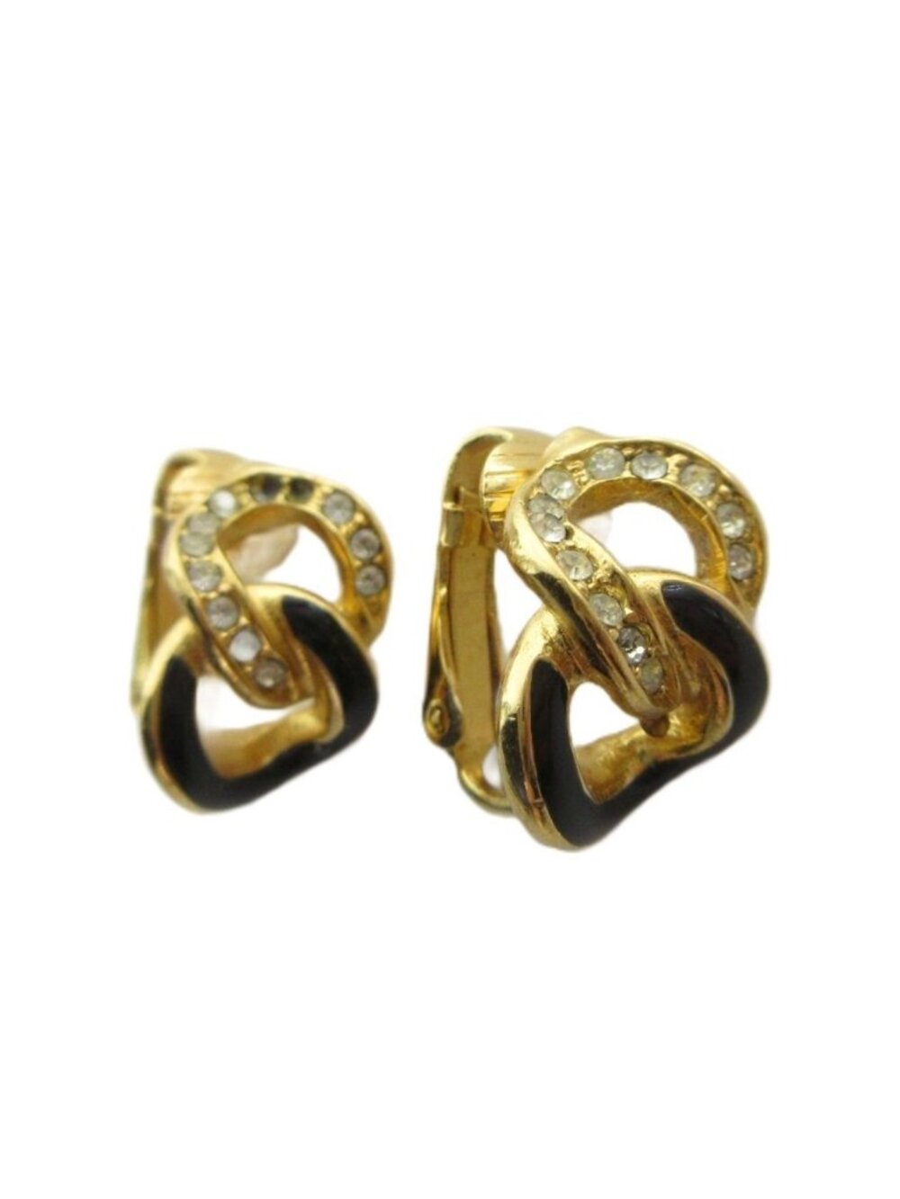 Dior Earrings Rhinestone Clip on Gold